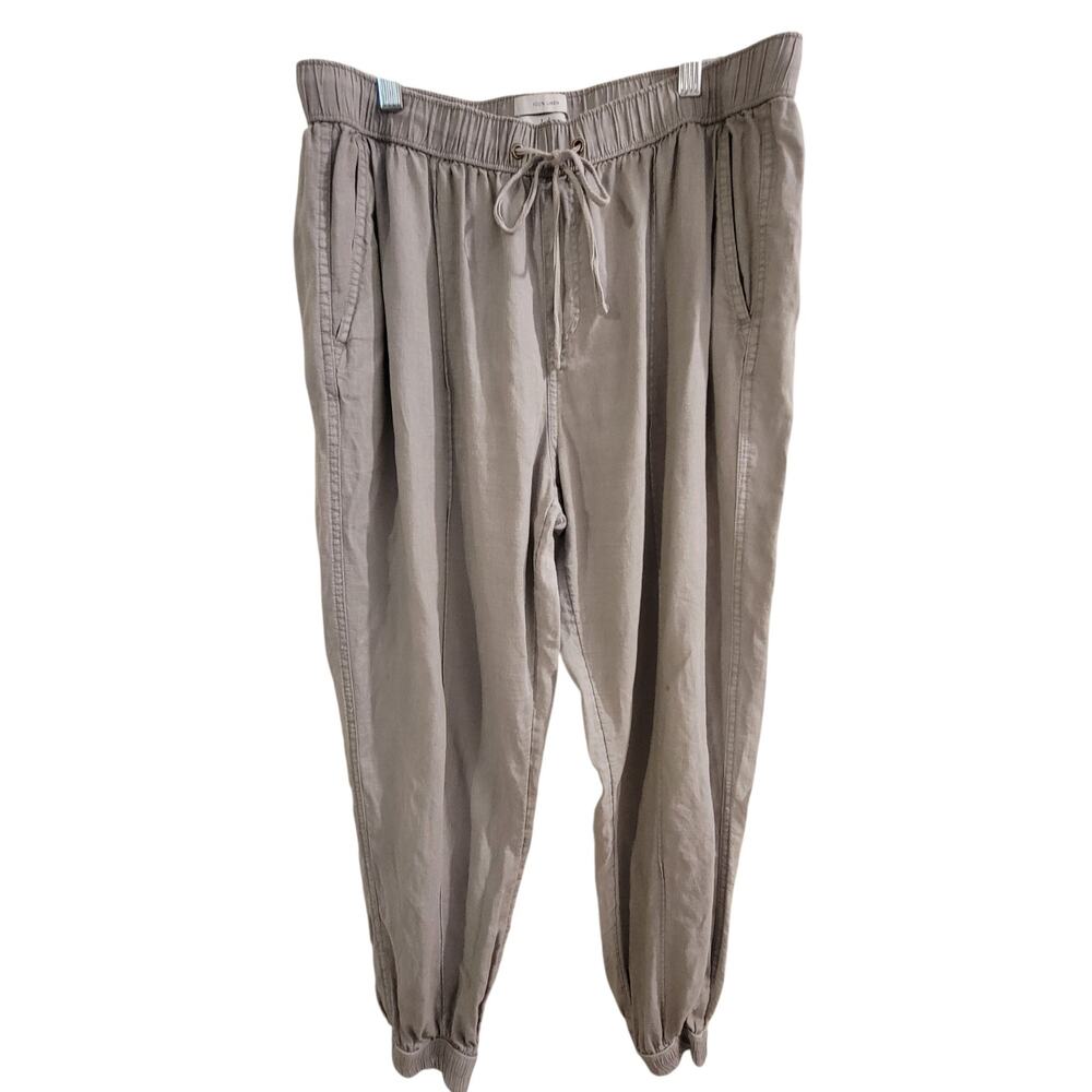 Halston 100% Linen Jogger Pants Women’s L Taupe Gray Pull-On Drawstring